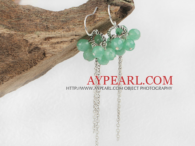 Lovely Cluster Looped Green Aventurine Ball Long Link Dangle Earrings