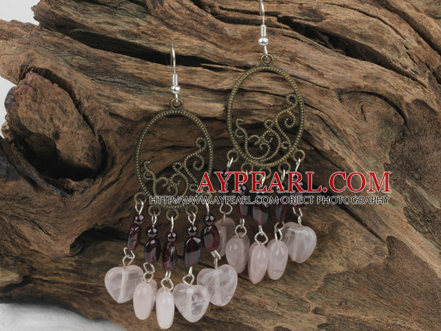 boucle d'oreille rose grenat quartz