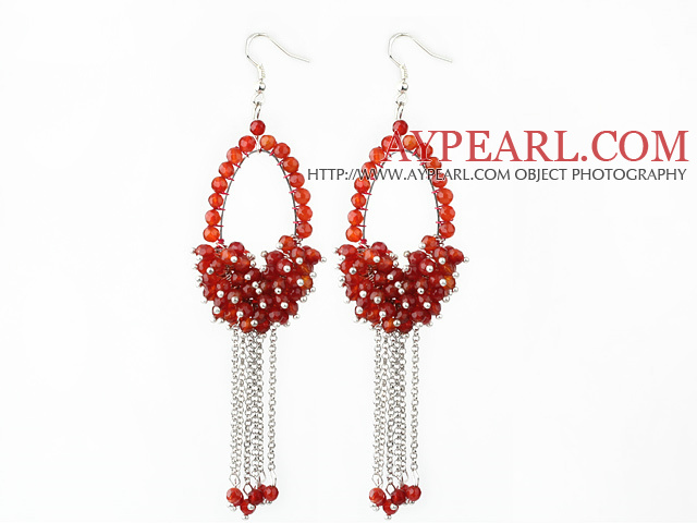 New Style Red Series Faceted Carnelian Tassel Fashion Earrings