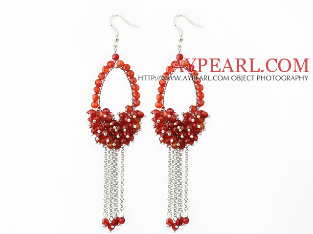 New Style Red Series facettes Cornaline Boucles d'oreilles Mode Tassel