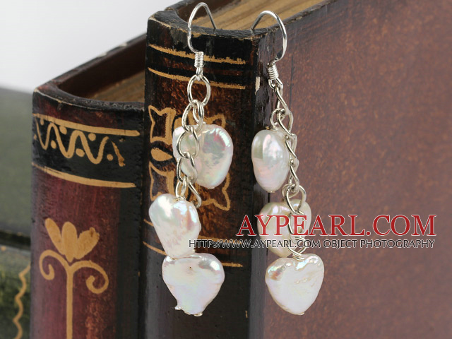 Dangle Coeur Style de forme Renaissance Boucles d'oreilles Pearl avec des crochets d'argent