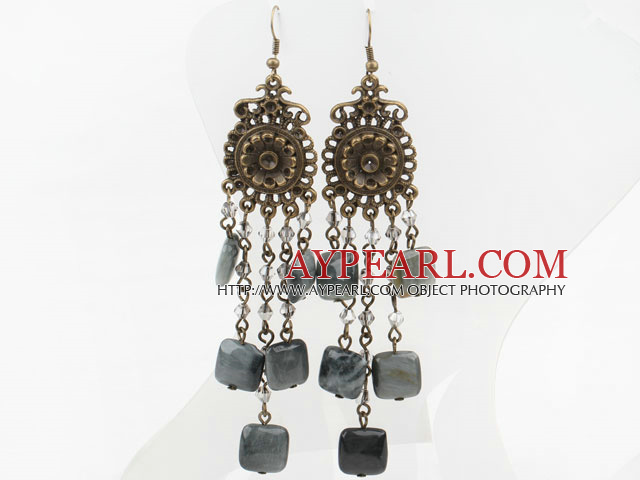 Vintage style Eagle Eye Boucles d'oreilles en pierre longues