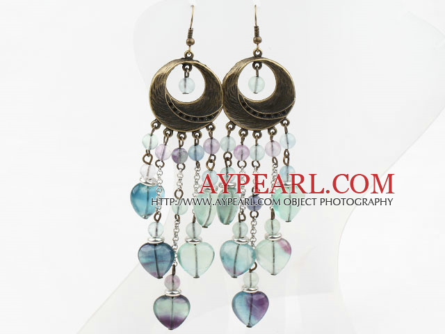 Vintage Style Rainbow Fluorite Stone Long Earrings