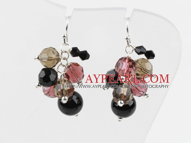 Assortiment cristal multicolore et noir Boucles d'oreilles en agate