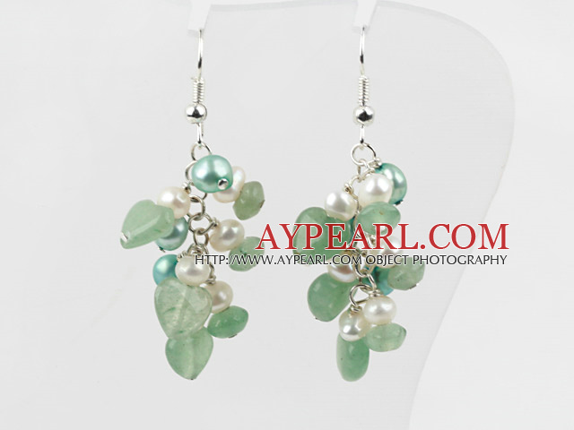 Freshwater Pearl and Aventurine Cluster Earrings