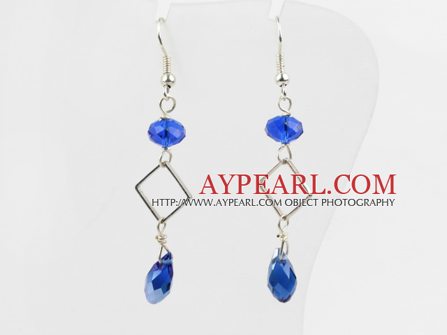 Simple Style Sapphire Color Crystal Dangle Earrings
