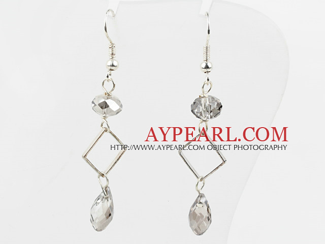 Simple Style Gray Color Crystal Dangle Earrings