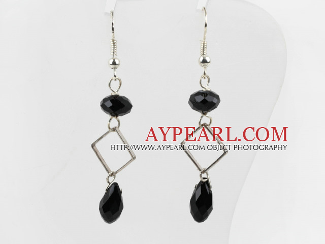 Simple Style Black Crystal Dangle Earrings