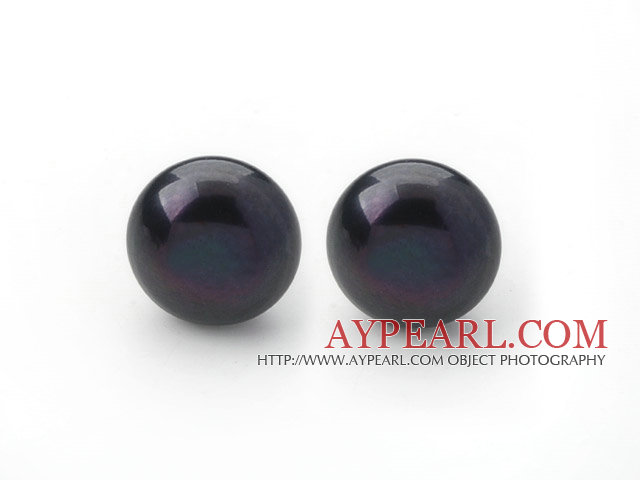 Conception classique 8-8.5mm noir perle d'eau douce Boucles d'oreilles