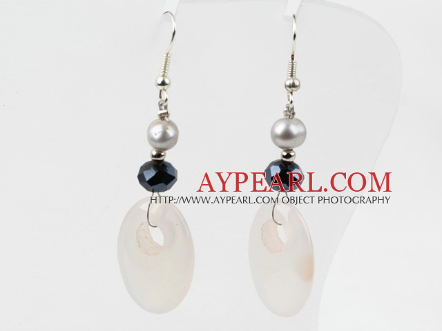 White Agate and Freshwater Pearl Earrings