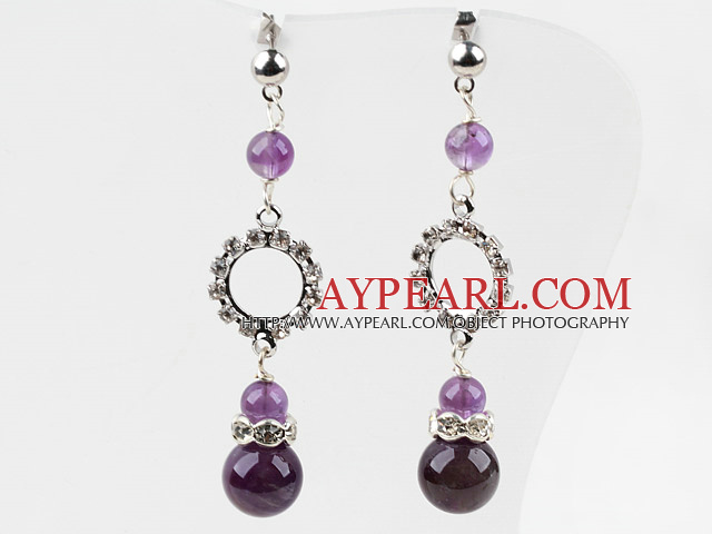 Dangle Style Amethyst Studs Earrings with rhinestone