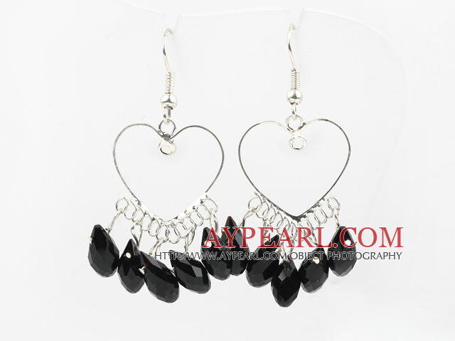 Coeur forme noire Boucles d'oreilles Fantaisie Cristal