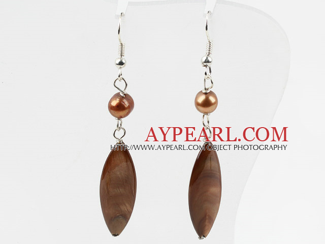 Simple style d'eau douce Perle Brpwn Shell Boucles d'oreilles