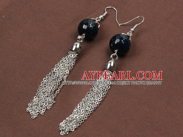 Boucles d'oreilles Fashion Style long facettes agate noire Perle allié Tassel Dangle