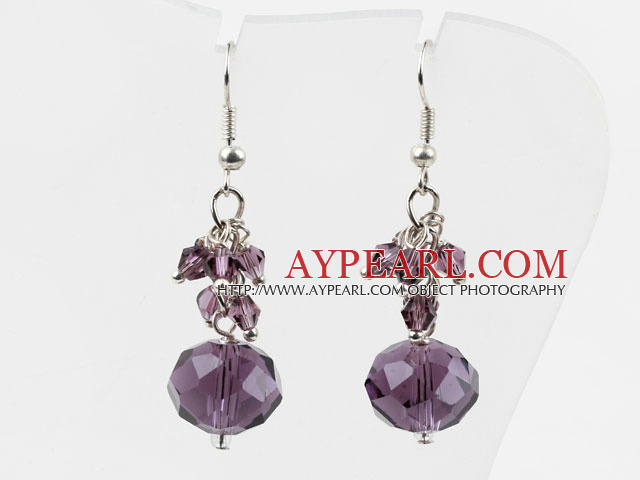 Fashion Simple Style Facted Purple Crystal Ball Dangle Earrings With Fish Hook