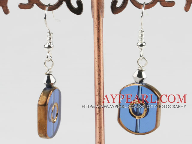 Fashion Crystal And Blue Hexagon Glass Bead Dangle Earrings With Fish Hook