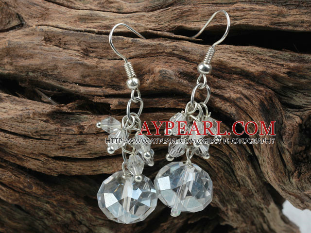 Simple Loop Chain Style Cluster Clear Crystal Ball Dangle Earrings With Fish Hook