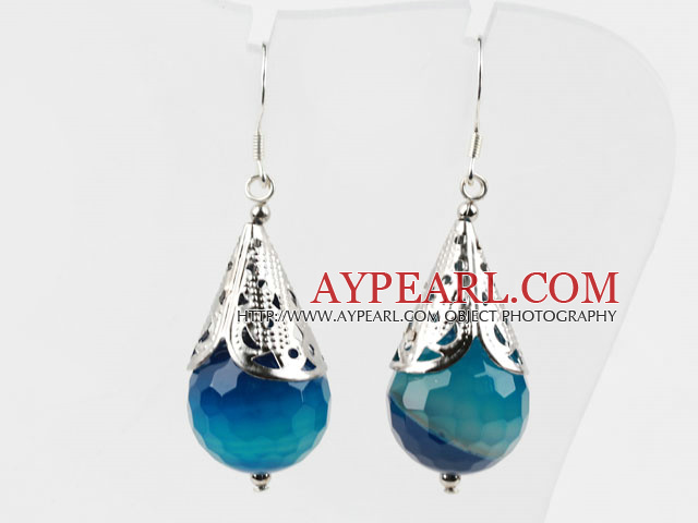 Classic Design à facettes Boucles Agate Bleue