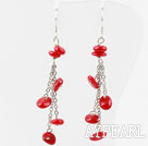 Nice Long Chain Loop Style Red Coral Dangle Earrings With Fish Hook