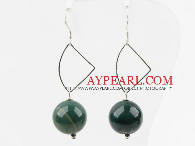 Simple Design 14Mm Round Indian Agate Ball Loop Dangle Earrings With Fish Hook