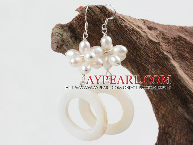 White Freshwater Pearl and White Shell Fashion Earrings