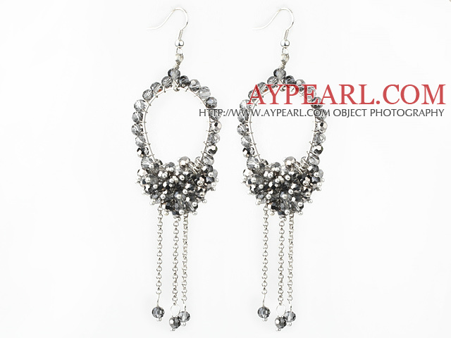 New Style Gray Series Gray and Clear Crystal Tassel Fashion Earrings