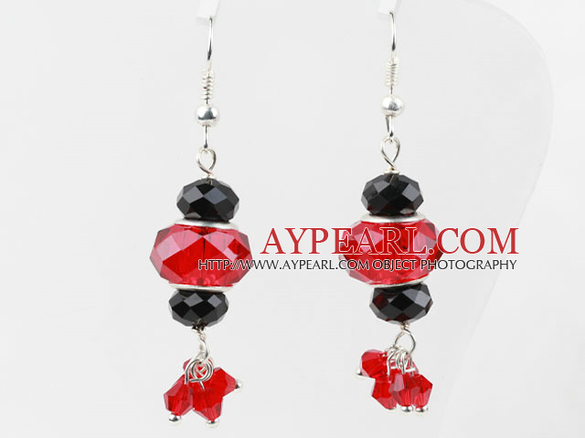 Lovely Black And Red Crystal Dangle Earrings With Fish Hook