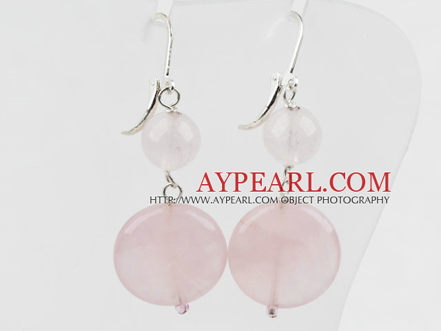 Lovely Style Round And Caky Shape Rose Quartz Dangle Earrings With Fish Hook