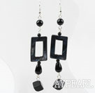 Black Agate and Black Shell Dangle Earrings