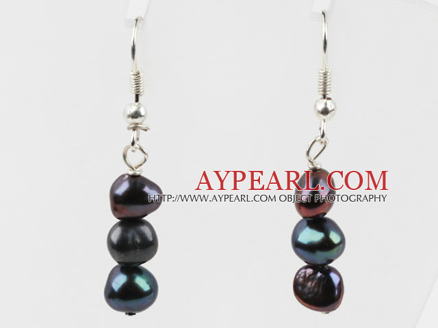 Simple Perle Noire perlé de style boucles d'oreilles