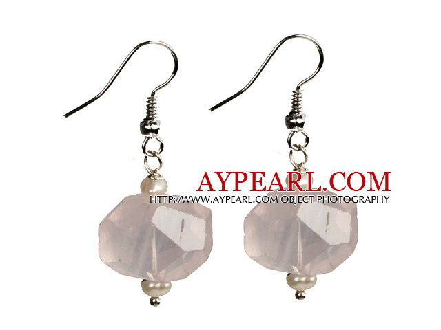 Beautiful Irregular Shape Rose Quartz Natural Pearl Dangle Earrings