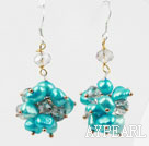 Blue Freshwater Pearl and Clear Crystal Earrings