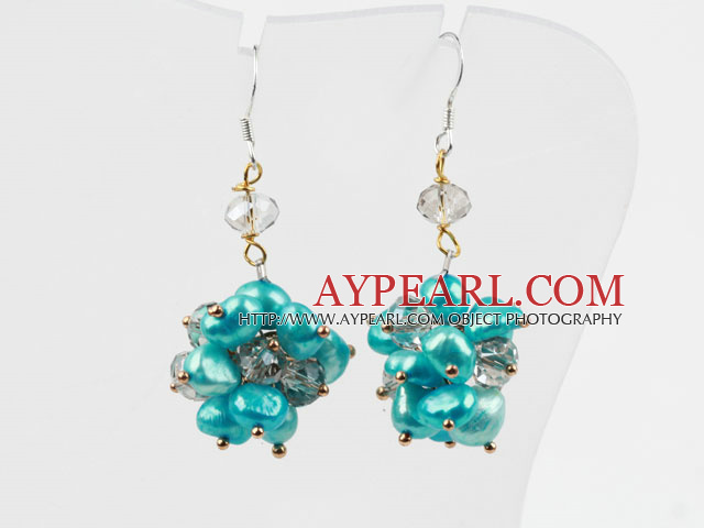 Perle bleue et boucles d'oreilles Crystal Clear