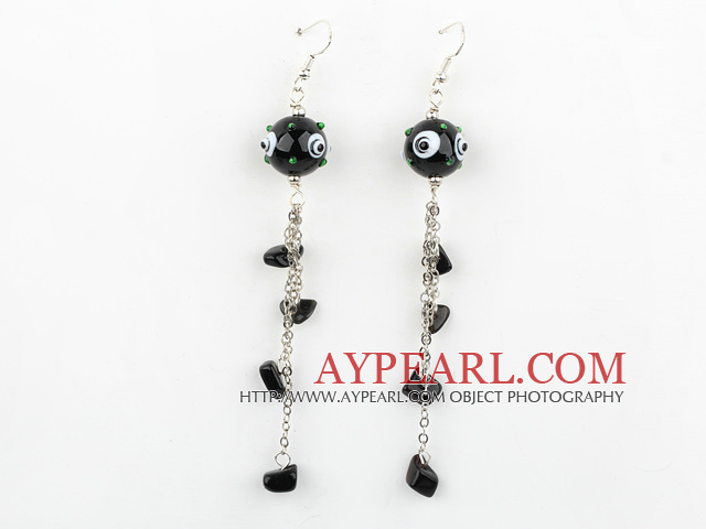 Fashion Style Black Colored Glaze Dangle Earrings