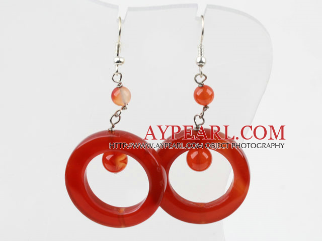 Classic Design Round And Large Donut Shape Carnelian Dangle Earrings With Fish Hook