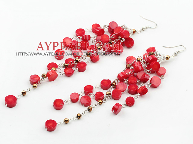 New Design Red Coral Dangle Xmas Holiday Earrings