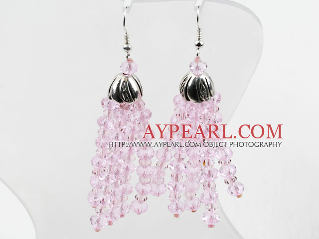 Fansy Style Pink Crystal Ball Tassel Earrings With Fish Hook