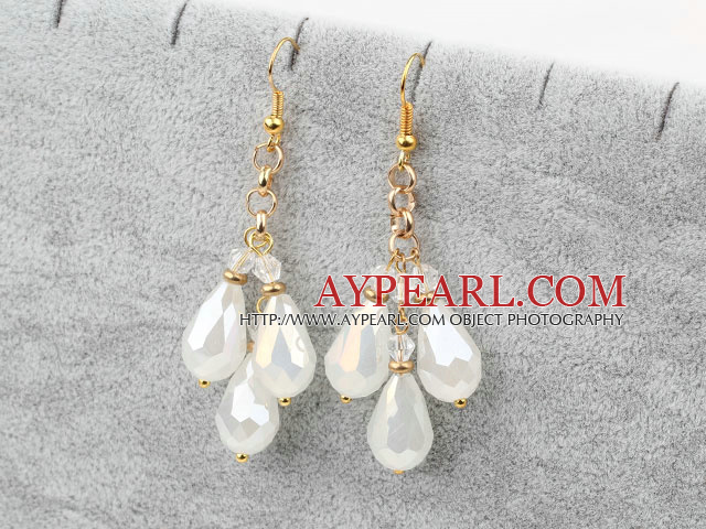 Long Style Drop Shape Opal Crystal Earrings with Yellow Metal Chain