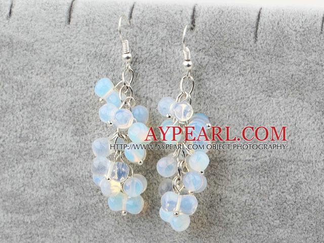 Nice Long Cluster Style Cucurbit Shape Opal Crystal Loop Chain Dangle Earrings