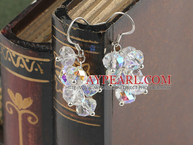 Lovely Cluster Style Sparkle White Crystal Dangle Earrings With Fish Hook