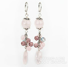 Fashion Wine Red Crystal And Multi Rose Quartz Earrings With Lever Back Hook