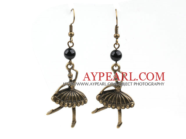 Boucles d'oreilles en agate noire avec Bronze Accessoires de fées de ballet