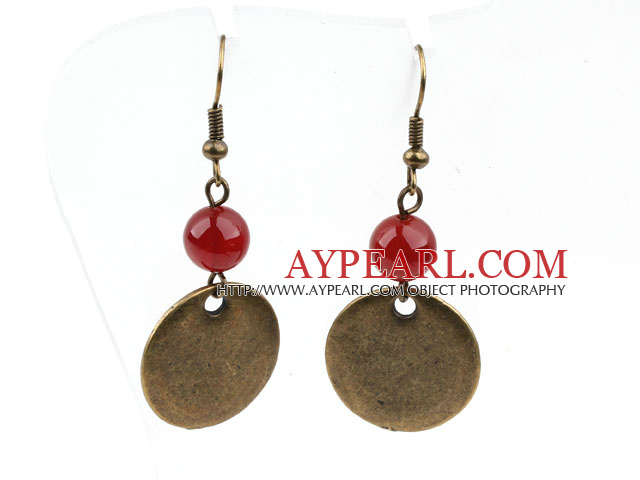 Red Carnelian Earrings with Bronze Flat Accessories