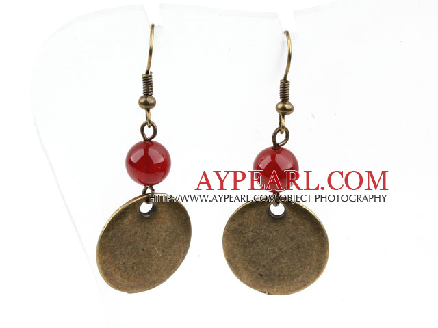 Boucles d'oreilles Cornaline Rouge avec le bronze Accessoires plats