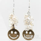 White Freshwater Pearl Earrings with Bronze Smile Face Accessories