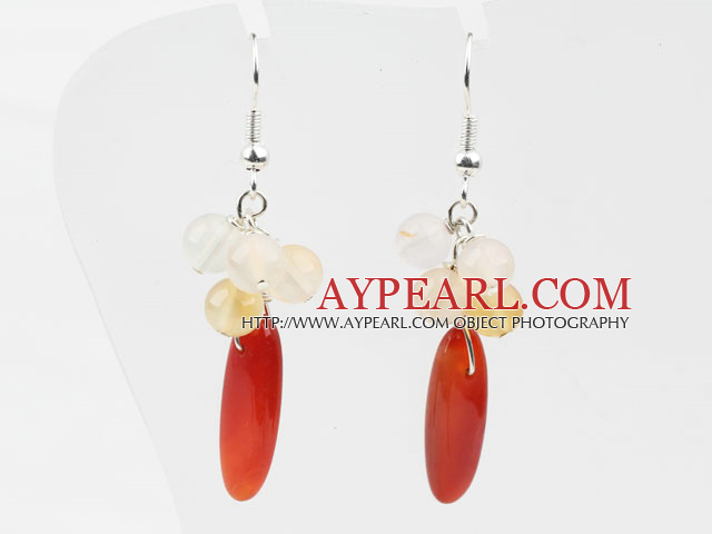 Assorted Natural Color Round And Oval Agate Dangle Earrings With Fish Hook