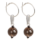 Trendy Style Faceted Smoky Quartz Dangle Earrings with Big Loop Hook