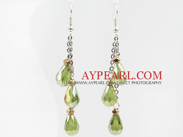 Paires de baisse de style forme jaune Boucles d'oreilles en cristal vert avec chaîne en métal