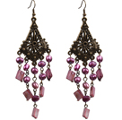 Vintage Style Chandelier Shape Purple Pearl Square Shell Dangle Earrings