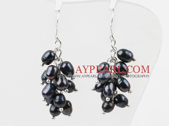 Cluster Style Rice Shape Black Freshwater Pearl Earrings